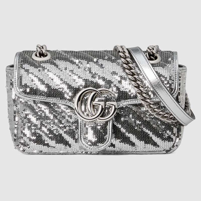 GG Marmont mini sequin shoulder bag Silver Leather Hover Image