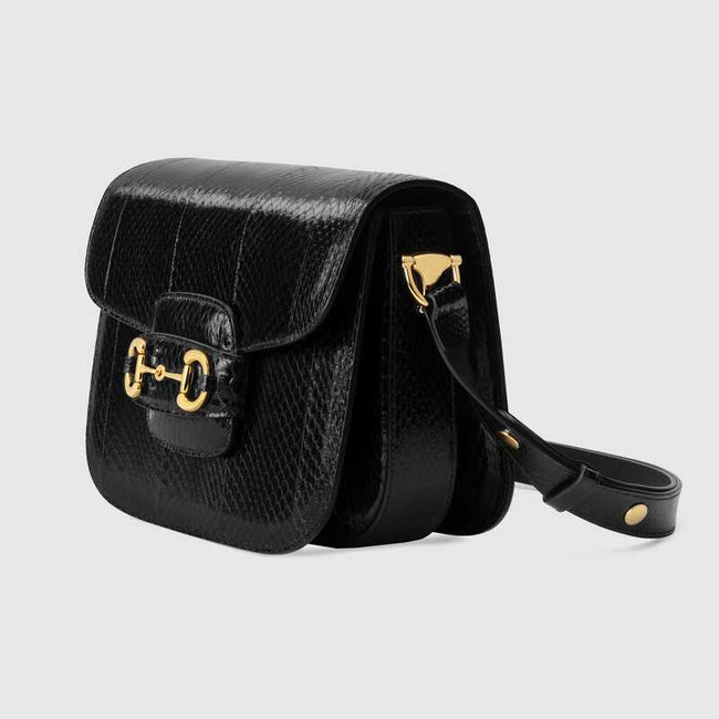 Gucci Horsebit 1955 Snakeskin Shoulder Bag Black Snakeskin Main Image