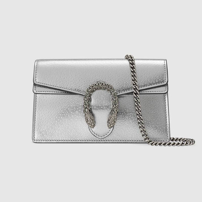Dionysus super mini bag Silver lamé leather Hover Image
